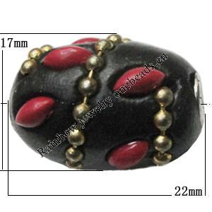 Indonesia Beads Handmade, Oval 22x17mm, Hole:Approx 3mm, Sold by PC