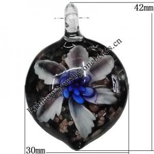 Inner Flower Handmade Gold Sand Lampwork Pendants, 42x30mm Hole:5mm, Sold by PC