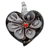 Inner Flower Handmade Gold Sand Lampwork Pendants, Heart 38x34mm Hole:5mm, Sold by PC