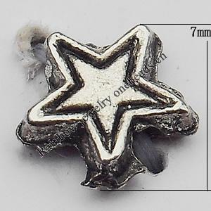 Bead Zinc Alloy Jewelry Findings Lead-free, Star 7x7mm Hole:1mm, Sold by Bag