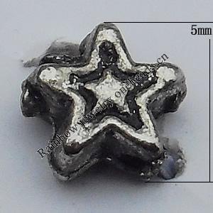 Bead Zinc Alloy Jewelry Findings Lead-free, Star 5x5mm Hole:1mm, Sold by Bag