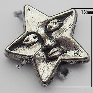 Bead Zinc Alloy Jewelry Findings Lead-free, Star 12mm Hole:1mm, Sold by Bag