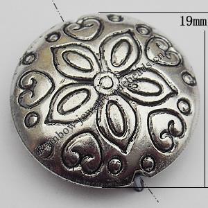 Bead Zinc Alloy Jewelry Findings Lead-free, Flat Round 19mm Hole:1mm, Sold by Bag