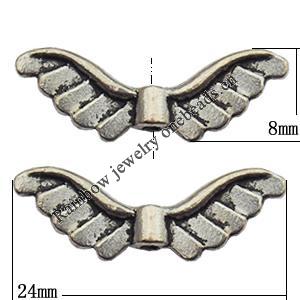 Bead Zinc Alloy Jewelry Findings Lead-free, Wing 24x8mm Hole:1mm, Sold by Bag