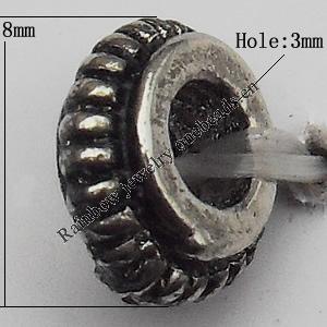 Bead Zinc Alloy Jewelry Findings Lead-free, Flat Round 8x4mm Hole:3mm, Sold by Bag