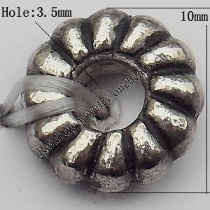 Bead Zinc Alloy Jewelry Findings Lead-free, Flat Round 10x4mm Hole:3.5mm, Sold by Bag