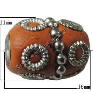 Indonesia Beads Handmade, Oval 15x11mm, Hole:Approx 3mm, Sold by PC