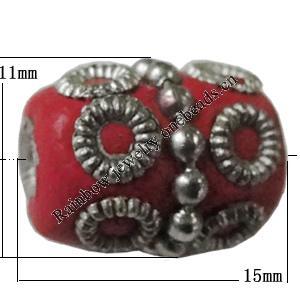 Indonesia Beads Handmade, Oval 15x11mm, Hole:Approx 3mm, Sold by PC