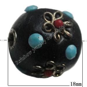 Indonesia Beads Handmade, Round 18x18mm, Hole:Approx 3mm, Sold by PC