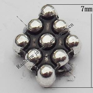 Bead Zinc Alloy Jewelry Findings Lead-free, Diamond 7x7mm Hole:1mm, Sold by Bag