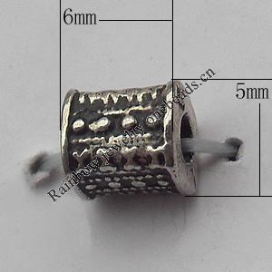 Bead Zinc Alloy Jewelry Findings Lead-free, 6x5mm Hole:2mm, Sold by Bag
