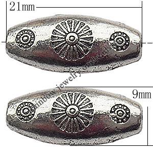 Bead Zinc Alloy Jewelry Findings Lead-free, 21x9mm Hole:2mm, Sold by Bag