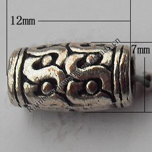 Bead Zinc Alloy Jewelry Findings Lead-free, Tube 12x7mm Hole:3.5mm, Sold by Bag
