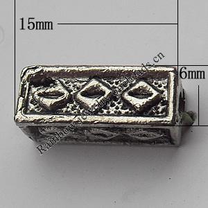  Bead Zinc Alloy Jewelry Findings Lead-free, 15x6mm Hole:2.5mm, Sold by Bag