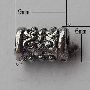  Bead Zinc Alloy Jewelry Findings Lead-free, 6x9mm Hole:2mm, Sold by Bag