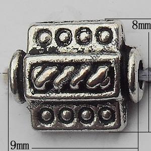Bead Zinc Alloy Jewelry Findings Lead-free, 8x9mm Hole:1mm, Sold by Bag