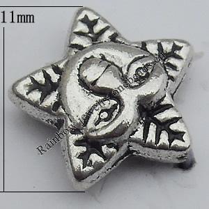 Bead Zinc Alloy Jewelry Findings Lead-free, Star 11mm Hole:1mm, Sold by Bag