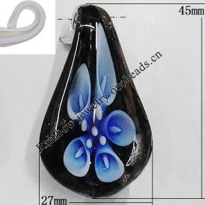 Inner Flower Handmade Lampwork Gold Sand Pendants, Teardrop 45x27mm Hole:7mm, Sold by PC