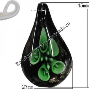 Inner Flower Handmade Lampwork Gold Sand Pendants, Teardrop 45x27mm Hole:7mm, Sold by PC