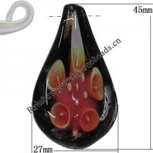 Inner Flower Handmade Lampwork Gold Sand Pendants, Teardrop 45x27mm Hole:7mm, Sold by PC