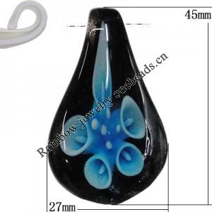 Inner Flower Handmade Lampwork Gold Sand Pendants, Teardrop 45x27mm Hole:7mm, Sold by PC