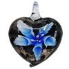 Inner Flower Handmade Lampwork Gold Sand Pendants, Heart 42x34mm Hole:7mm, Sold by PC