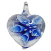 Inner Flower Handmade Lampwork Pendants, Heart 42x34mm Hole:5mm, Sold by PC