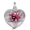 Inner Flower Handmade Lampwork Pendants, Heart 42x34mm Hole:5mm, Sold by PC