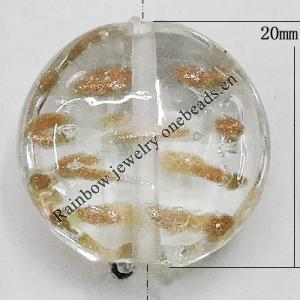 Handmade Lampwork Gold Sand Beads, Flat Round 20mm Hole:1mm, Sold by PC