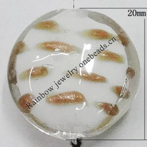 Inner Flower Handmade Lampwork Gold Sand Beads, Flat Round 20mm Hole:1mm, Sold by PC