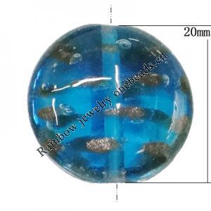 Handmade Lampwork Gold Sand Beads, Flat Round 20mm Hole:1mm, Sold by PC