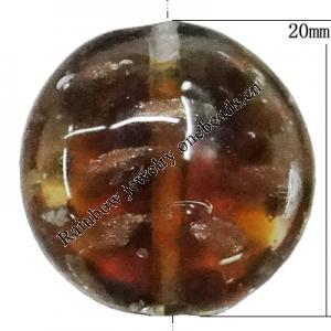 Handmade Lampwork Gold Sand Beads, Flat Round 20mm Hole:1mm, Sold by PC