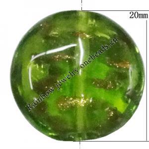 Inner Flower Handmade Lampwork Gold Sand Beads, Flat Round 20mm Hole:1mm, Sold by PC