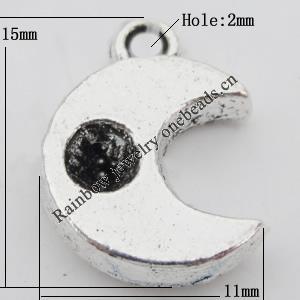 Pendant Zinc Alloy Jewelry Findings Lead-free, Moon 11x15mm Hole:2mm, Sold by Bag