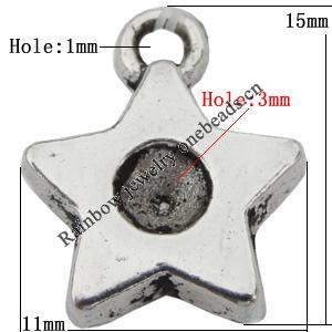 Pendant Zinc Alloy Jewelry Findings Lead-free, Star 11x15mm Hole:1mm, Sold by Bag