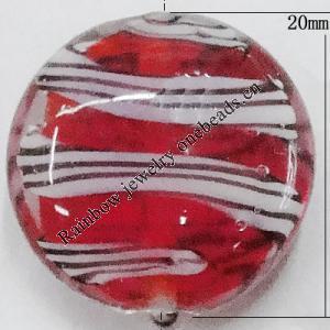 Handmade Lampwork Gold Sand Beads, Flat Round 20mm Hole:1mm, Sold by PC