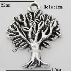 Pendant Zinc Alloy Jewelry Findings Lead-free, Tree 17x22mm Hole:1mm, Sold by Bag