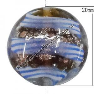 Handmade Lampwork Gold Sand Beads, Flat Round 20mm Hole:1mm, Sold by PC