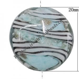 Handmade Lampwork Gold Sand Beads, Flat Round 20mm Hole:1mm, Sold by PC