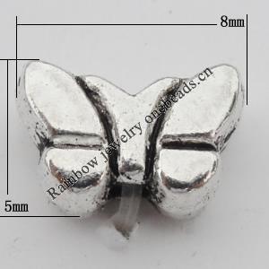 Bead Zinc Alloy Jewelry Findings Lead-free, Butterfly 8x5mm, Hole:1mm, Sold by Bag