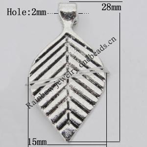 Pendant Zinc Alloy Jewelry Findings Lead-free, Leaf 15x28mm Hole:2mm, Sold by Bag