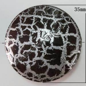 Crackle Acrlylic Beads, Flat Round 35mm, Hole:2mm, Sold by Bag