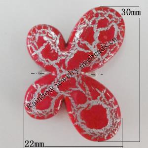 Crackle Acrlylic Beads, Butterfly 30x22mm, Hole:2.5mm, Sold by Bag