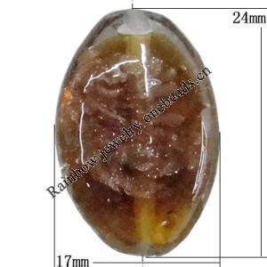 Handmade Lampwork Gold Sand Beads, Flat Oval 24x17mm Hole:1mm, Sold by PC