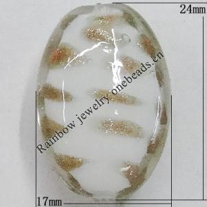 Handmade Lampwork Gold Sand Beads, Flat Oval 24x17mm Hole:1mm, Sold by PC