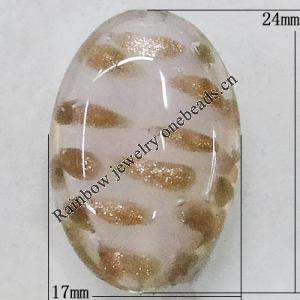 Handmade Lampwork Gold Sand Beads, Flat Oval 24x17mm Hole:1mm, Sold by PC