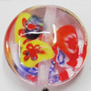 Inner Flower Handmade Lampwork Beads, Flat Round 20mm Hole:1mm, Sold by PC