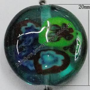 Inner Flower Handmade Lampwork Beads, Flat Round 20mm Hole:2mm, Sold by PC