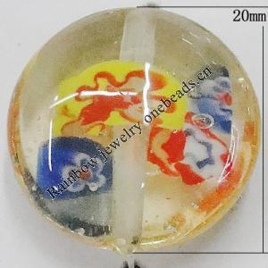 Inner Flower Handmade Lampwork Beads, Flat Round 20mm Hole:2mm, Sold by PC