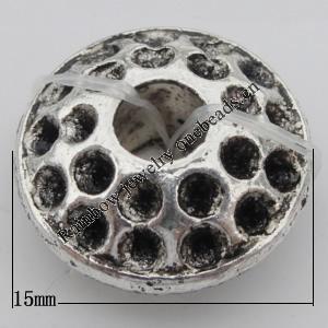European Style Beads Zinc Alloy Jewelry Findings Lead-free, 15x6mm, Hole:4mm Sold by Bag
